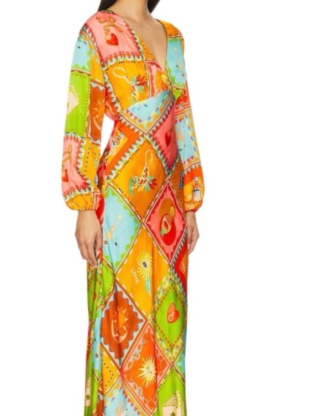 Never Fully Dressed Orange Multi Patchwork Midi Dress - Picture 6 of 14